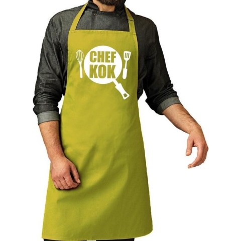 Chef kok barbeque schort / keukenschort lime groen voor heren - bbq schorten