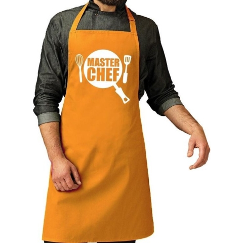 Master chef barbeque schort / keukenschort oker geel voor heren - bbq schorten