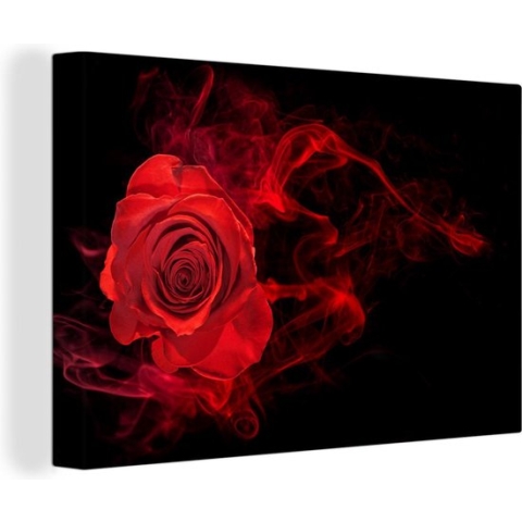 Canvas Schilderij Rozen - Rood - Zwart - 90x60 cm - Wanddecoratie