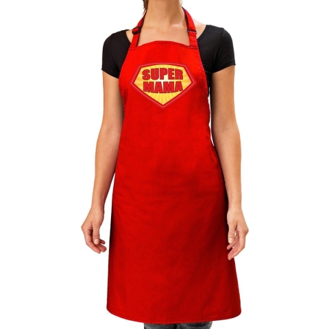 Super mama barbeque schort / keukenschort bordeaux rood voor dames - bbq schorten
