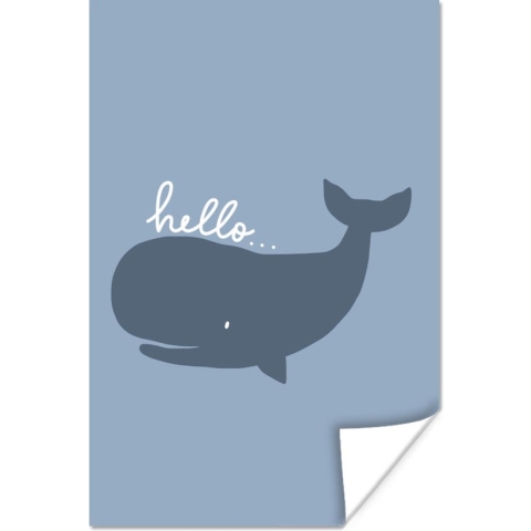 Poster Quotes - walvis - Hello... - Illustratie - Kinderen - Kind - 120x180 cm XXL