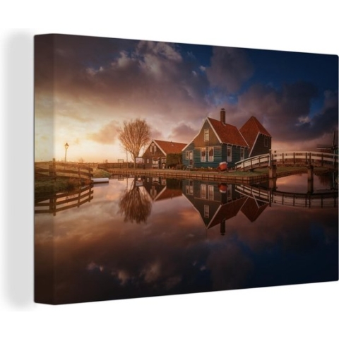 Canvas Schilderij Zaanse schans - 60x40 cm - Wanddecoratie