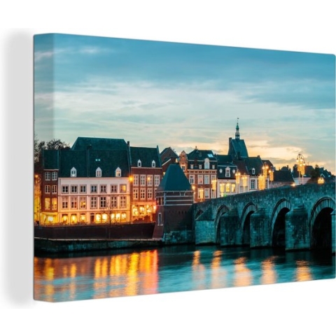 Canvas Schilderij Kerst - Maastricht - Water - 30x20 cm - Wanddecoratie