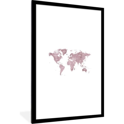 Fotolijst incl. Poster - Wereldkaart - Roze - Marmer - 80x120 cm - Posterlijst