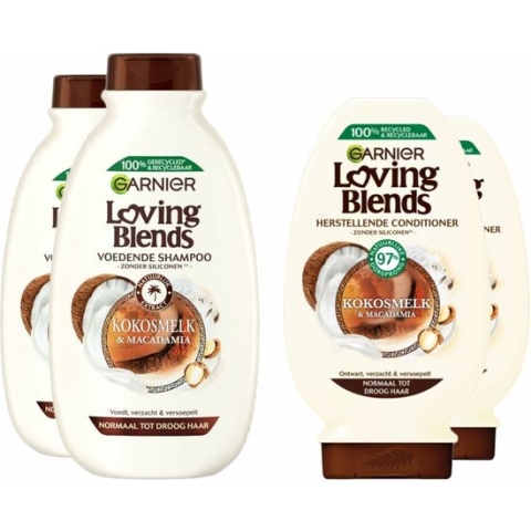 Garnier Loving Blends Kokosmelk en Macadamia Shampoo - 2x 300 ml & Conditioner 2x 250 ml - Pakket