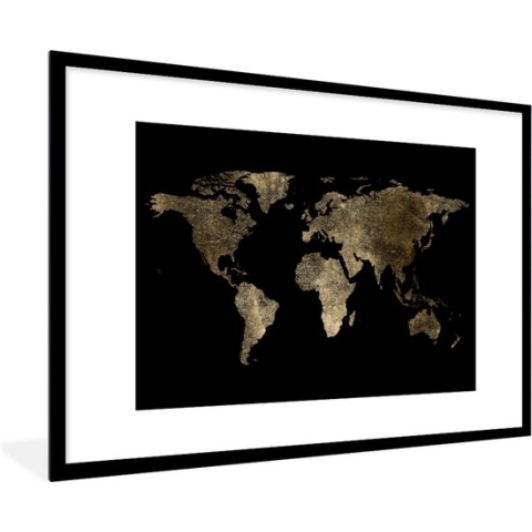Fotolijst incl. Poster - Wereldkaart - Goud - Zwart - Aarde - Luxe - 120x80 cm - Posterlijst