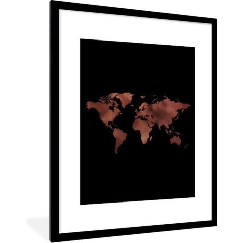 Fotolijst incl. Poster - Wereldkaart - Rood - Zwart - 60x80 cm - Posterlijst
