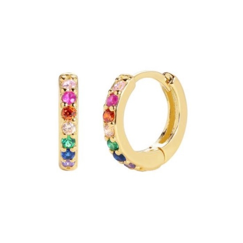 Zirkonia Oorringen Goudkleurig / Multicolor - 8 mm x 3mm | Scharniersluiting