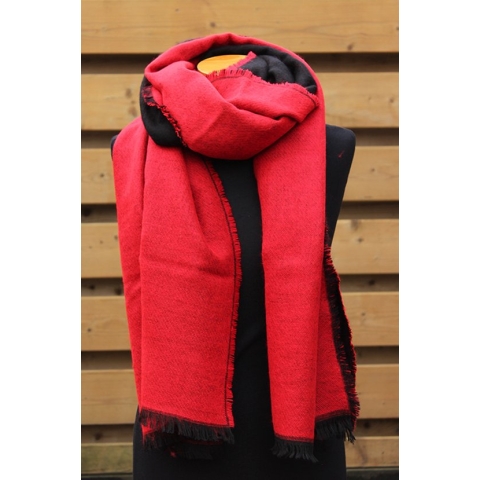 Dubbelgeweven sjaal in 2 kleuren Rood/Zwart 72 cm x 200 cm