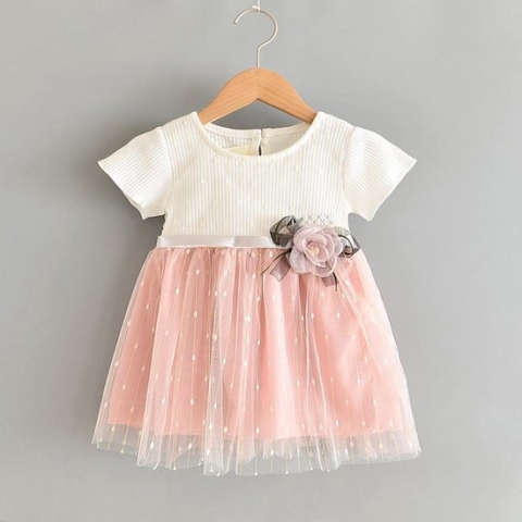 Baby feestjurk wit - roze Baby Jurk 68