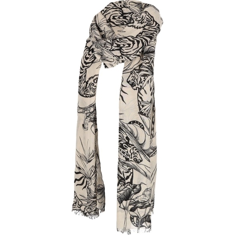 Sjaal-Dames Gebloemd Zwart-Beige Sjaal voor Vrouwen