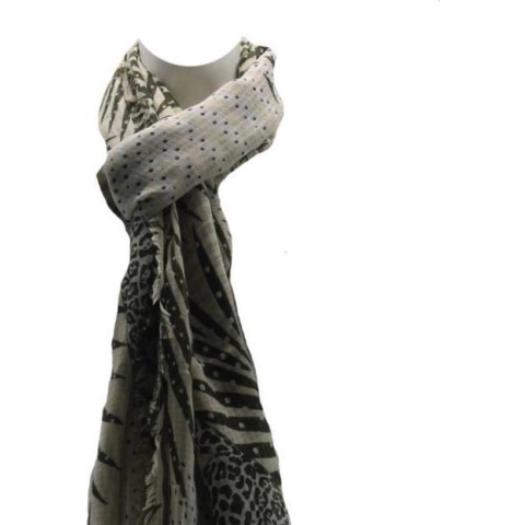 Sjaal Dames Beige Met Khaki