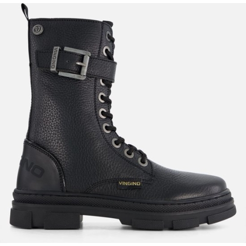 Vingino Jennifer Hi Veterboots - Laarzen Met Veters - Meisjes - Zwart - Maat 38