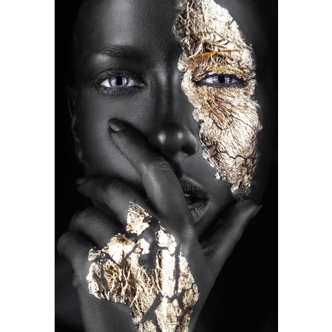 Glasschilderij Mensen Black Gold Face 116x78 cm