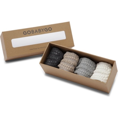 GoBabyGo Combo Box - bamboe antislip sokjes / Sand, Grey Melange, Dark Grey Melange, Off White - 1-2y / 20-22