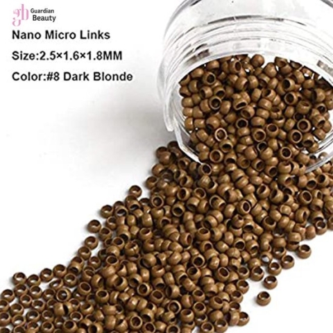 microringen 200Stuks, kleur # 8 Donker Blond, Voor het inzetten van hairextensions. Diameter 5 mm.