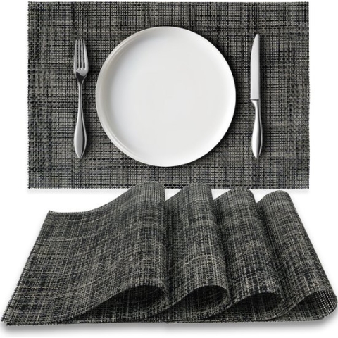 Loti Living Placemats 4 Stuks – Placemats Kunststof – Placemats Plastic – Onderlegger - 30 x 45 cm – Donkergrijs
