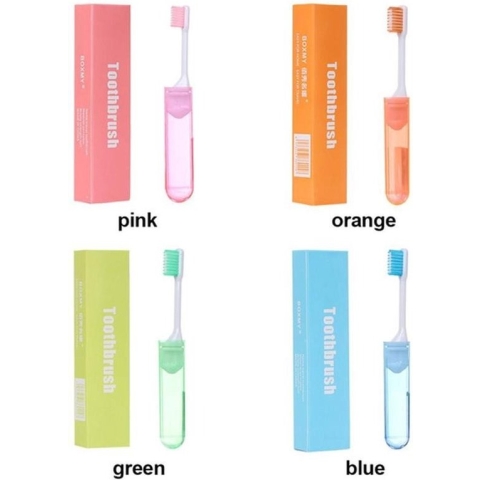 4 Stuks Opvouwbare Tandenborstels – Roze, Oranje, Groen, Blauw