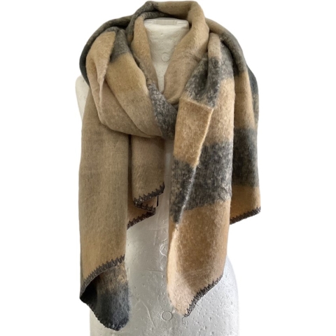 Sjaal - Dikke Kwaliteit - Geblokt - Khaki - 220 x 50 cm (969613#)