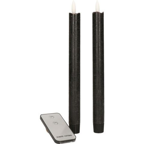 Anna's Collection LED dinerkaarsen - 2x - zwart - 23 cm - met afstandsbediening