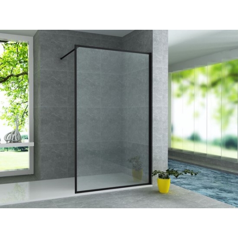 INLOOPDOUCHEWAND MAT ZWART PROFIEL/RAND 100X200CM 8MM