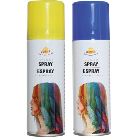 Fiesta Guirca Carnaval verkleed haar verf/spray - blauw en geel - spuitbus - 125 ml