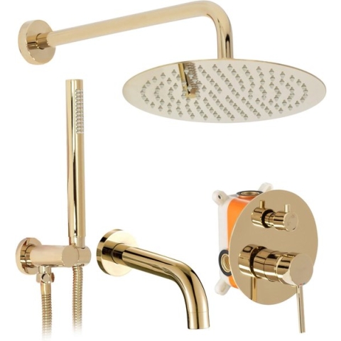 REA Lungo - Douchemengkraan Inbouw - met Baduitloop - Regendouche 25 cm - Glans Goud