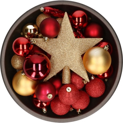 Decoris kerstballenmix - 33 stuks - 5/6/8cm - met piek - kunststof