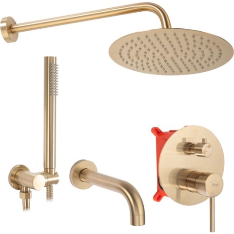 REA Lungo Douchemengkraan Inbouw - Regendouche 25 cm - Geborsteld Goud