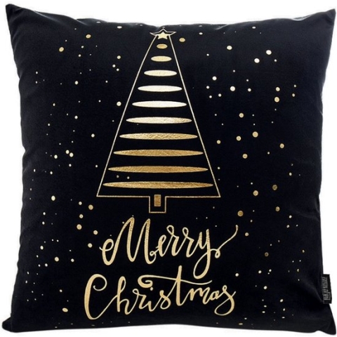 Kerst 'Golden Tree' Kussenhoes | Katoen/Polyester | 45 x 45 cm | Zwart / Goud