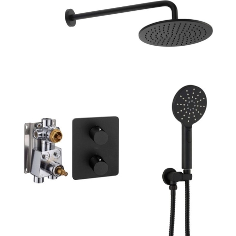 Ben Lavion 250 inbouw regendoucheset met 4 straalsoorten Ø25cm gestructureerd zwart