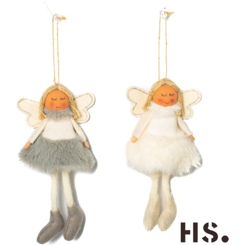 Kersthanger - 2 x Engeltje Hangend - Wol - Vilt - Kerstboom Versiering