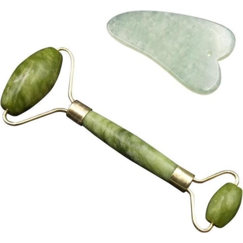 KELERINO Jade Roller Gezichtsmassage Roller - Met Gua Sha Schraper - Groen