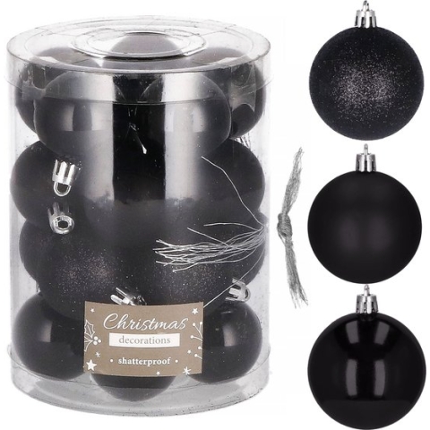Springos Kerstballen | Kerstversiering | Onbreekbaar | 20 Stuks | 4 cm | Zwart