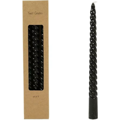 Deco4yourhome® - Twist Kaarsen - 25cm - Zwart - 3 Stuks