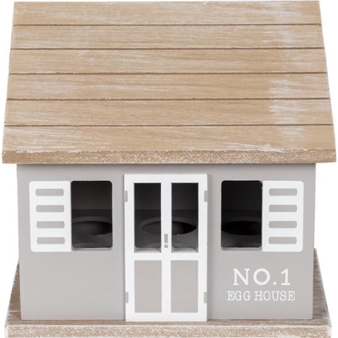 Clayre & Eef Eierkastje Huis 20x14x18 cm Grijs Bruin Hout Egg house Eierhouder