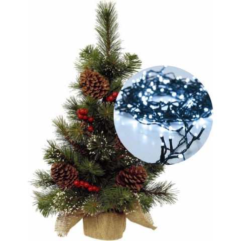 Mini kerstboom 45 cm - met decoratie en verlichting helder wit 300cm -40 leds