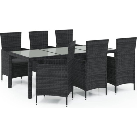 vidaXL-7-delige-Tuinset-met-kussens-poly-rattan-zwart