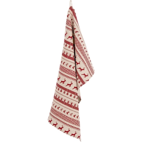 Clayre & Eef Theedoek 50x85 cm Rood Beige Katoen Rechthoek Kerst Vaatdoek