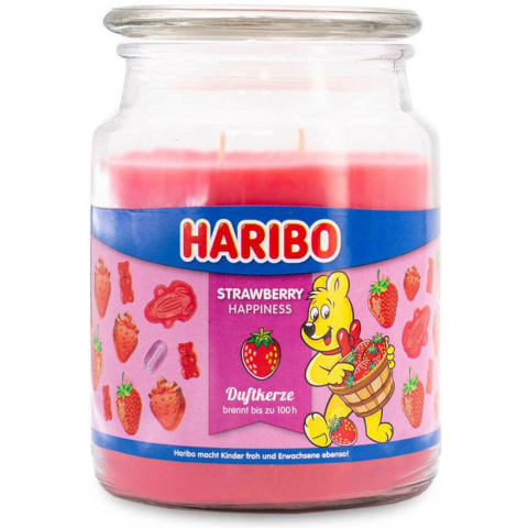 Haribo  Strawberry Happiness geurkaars 510 gram in grote pot
