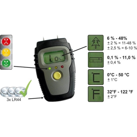 Digitale vochtmeter voor haardhout / hout / bouwmaterialen