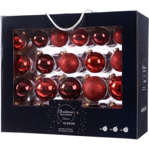 Decoris Kerstballen - glas - rood - 42-delig