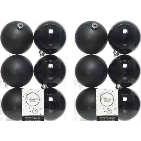12x Zwarte kunststof kerstballen 8 cm - Mat/glans - Onbreekbare plastic kerstballen - Kerstboomversiering zwart