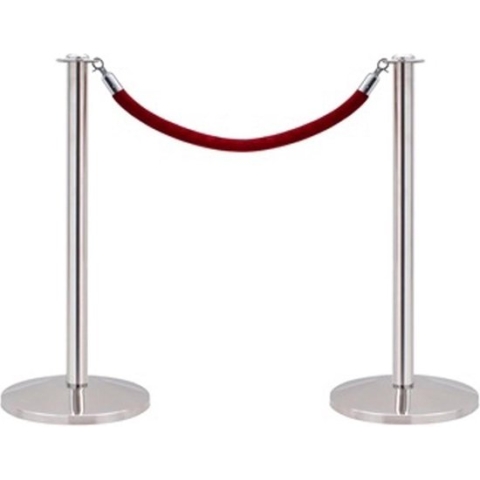 Afzetpaal Seco Chrome 2st met koord en 1.5m rood lint