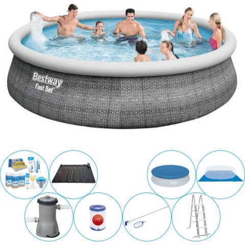 Fast Set Rattan Rond 457x107 cm - Zwembad Met Accessoires