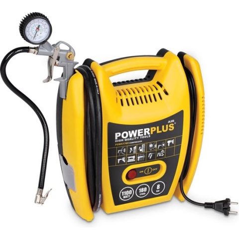 Powerplus POWX1705 Compressor - Luchtcompressor - 1100W - 8 bar - 3m slang - Incl. 8 accessoires