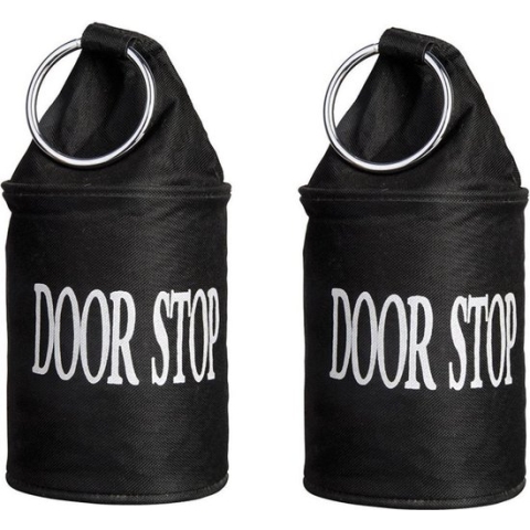 Deurstopper met ring van canvas -  functionele hoogte: 16cm - SET 2-Stuks gevuld met zand - zwart
