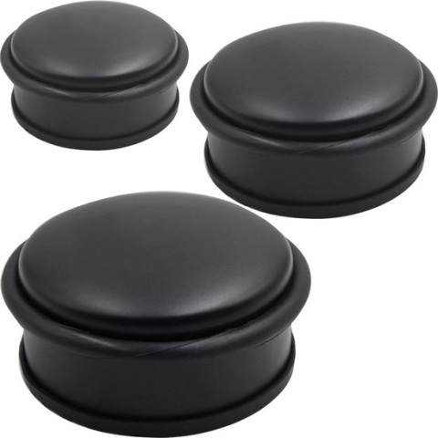 Deurstopper DIRK - rond - 3 stuks - mat zwart - zonder schroeven - diameter 10,5 cm - hoogte 4,5 cm