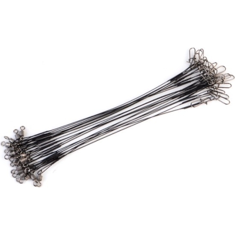 Stalen onderlijn - 10 stuks - 25cm lang - 14kg - 0,5mm - Zwart - Roofvissen