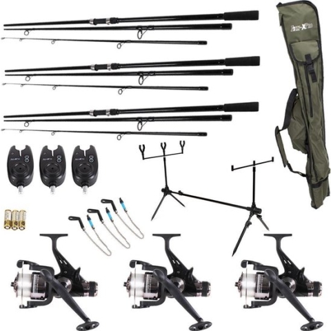 FISH-XPRO - Karperset - Pro Improve Set - 3-Rod - Karperhengelset - Zwart